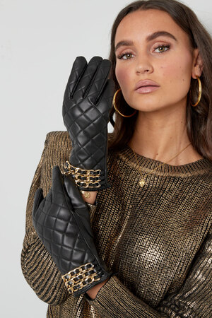 Handschoenen geruit met ketting - zwart h5 Afbeelding4